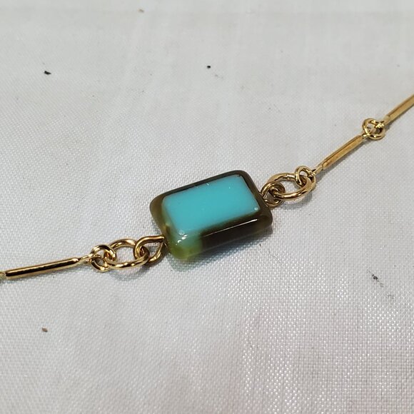 Banana Republic Gold-tone chain necklace rectangular turquoise-colored stones. - Picture 4 of 6